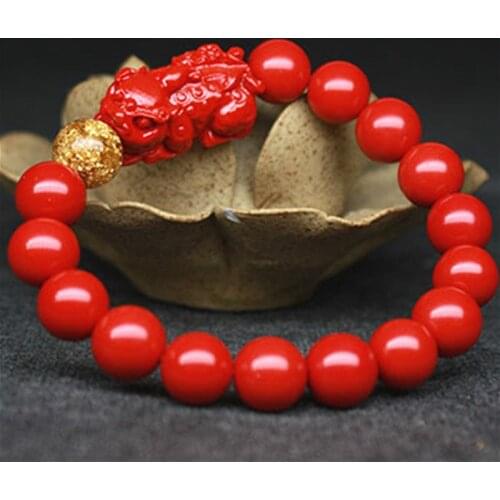 Natural Red Organic Cinnabar Beads Pixiu Bracelet Chinese Hand-Carved Fashion Charm Jewelry Amulet for Men Women Lucky Gifts