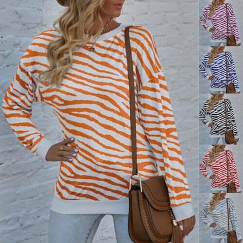 2021 New Spring and Autumn Womens Tie-dye Printing Zebra Long-sleeved Shirt T-shirt Women