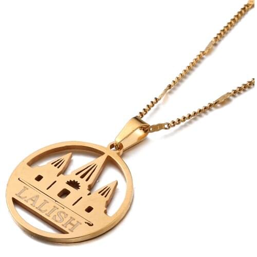 Stainless Steel Lalish Pendant Necklaces Gold Color Yezidi Faith Pilgrimage Jewelry