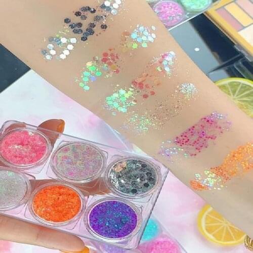 6 Color Diamond Eyeshadow Palette Holographic Sequins Glitter Pigment Liquid Eyeshadow Palette Sequins Diamond Makeup Palette