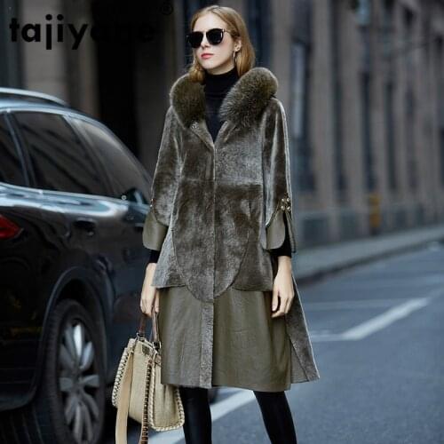 Natural Fur Real Coat Fox Fur Collar Sheepskin Wool Jacket Winter Coat Women Clothes 2021 Korean Vintage Double-side Wear Tops