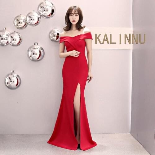Sexy Girls Wedding Party Dress Off Shoulder Evening Dress Prom Gown Long Zipper Charms Robe De Soiree Side Slit Club Vestidos