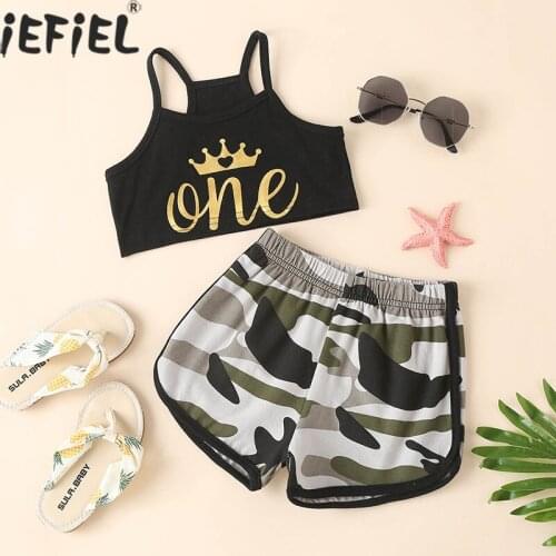 Infant Baby Girls 1st First Birthday Clothes Sets Sleeveless Tank Crop Tops+Camouflage Shorts 2Pcs Tracksuits Sport Suit