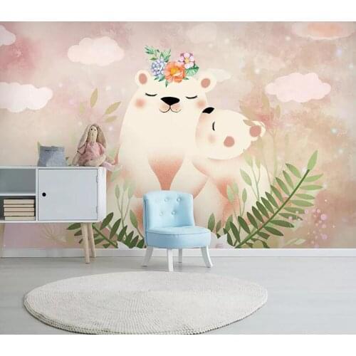 Custom 3D photo modern simple hand-painted mural background wall of cute bear childrens room