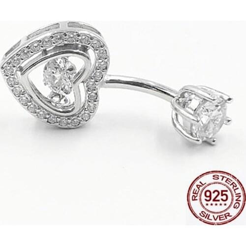 925 silver heart crystal belly piercing ombligo navel piercing body jewelry allergy free 2019 fashion