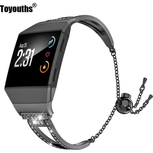 Bling Band for Fitbit Ionic Bands Women Stainless Steel Replacement Band Bracelet with Diamond Rhinestones X-Link Small Large