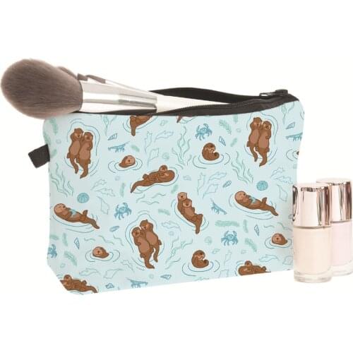 3D Printing Lovely Cartoon Sloths Otter Series Makeup Bag Cosmetic Case Toiletry Storage bag for Traveling 1piece
