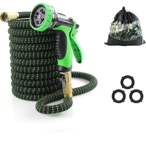 High temperature resistant natural rubber garden telescopic hose for watering flowers and high pressure car wash water gun set