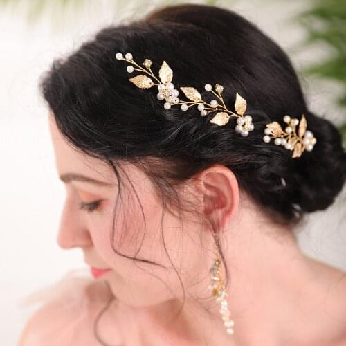 Vintage Leaves Pearls Rhinestones Gold Hair pins Wedding party Banquet Feast women Hair Accessories bride Headdress set