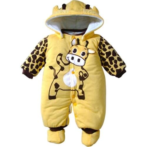 High Quality Thick Warm Winter Cartoon Cow And Ladybug Cotton Infant Jumpsuit Clothing Baby Romper