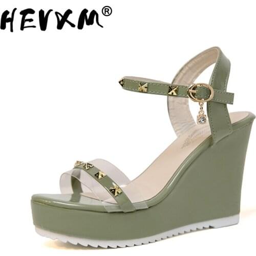 2021 Summer New Arrival Women Brand Design High Platform Sandal Lady Wedges Shoes With Studs Embellished 35-40