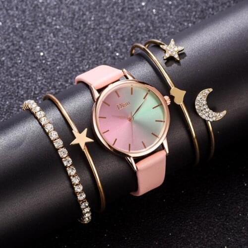 2020 Womens Watch Fashion Quartz Watch Gradient Color Dial PU Strap Watch Lady Wristwatch Relogio Feminino