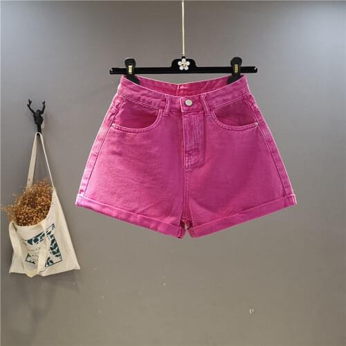 Denim Shorts Womens 2021 Summer New Solid Color High Waist Wide Leg Curled Loose Womens Cycling Shorts High Waist Shorts