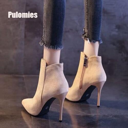 Pulomies Women Boots Autumn Comfortable Womens Ankle Boots British Style Girls Pointed Toe Heels Sexy Queen Dance Shoes