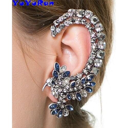 1 Piece full Crystal flying eagle bird clip earrings ear cuff woman rhinestone bird animal ear hang hook earring jewelry gift