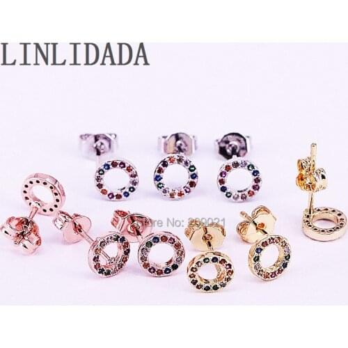 10Pair New Fashion charm Micro Pave Rainbow CZ Round Circle stud earrings,For girl women