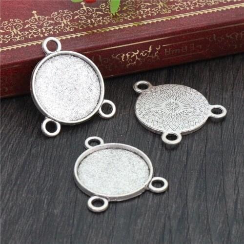 10pcs 20mm Inner Size Antique Silver Plated Three Loop Style Double Side Cabochon Base Setting Charms Pendant (D1-16)