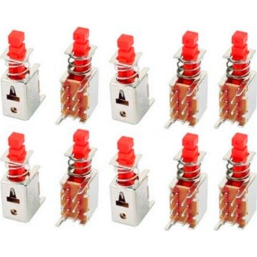10Pcs 6 Pin 2mm Pitch Self-Locking Momentary DPDT Mini Micro Push Button Switch Red