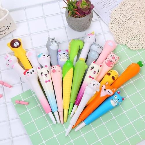 10pcs Creative Decompression Pen Soft Slow Rebound Extract Pen Cartoon Learning Stationery Office Supplies Vent Neutral Pen