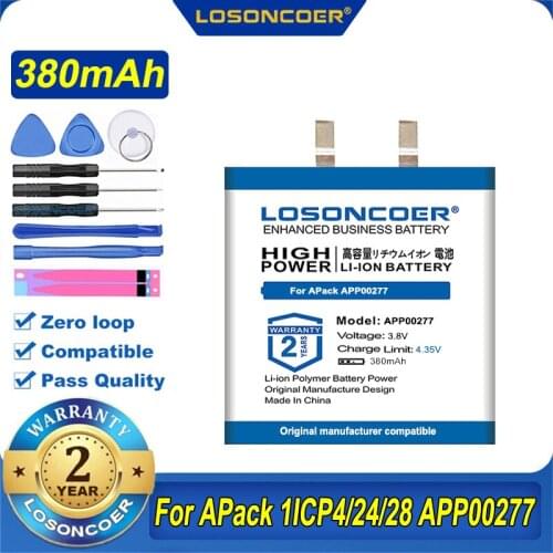 100% Original LOSONCOER 380mAh APP00277 Battery For APack 1ICP4/24/28 APP00277