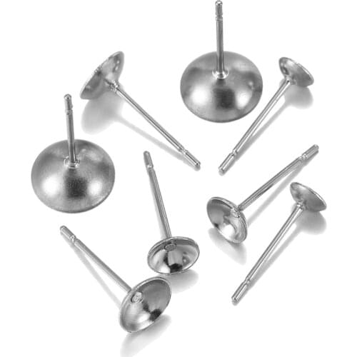 100 pcs Stainless Steel Settings Cabochon Bezel Trays Cup Blank Base shape ear Post Pin Earring for DIY Jewelry Making Findings