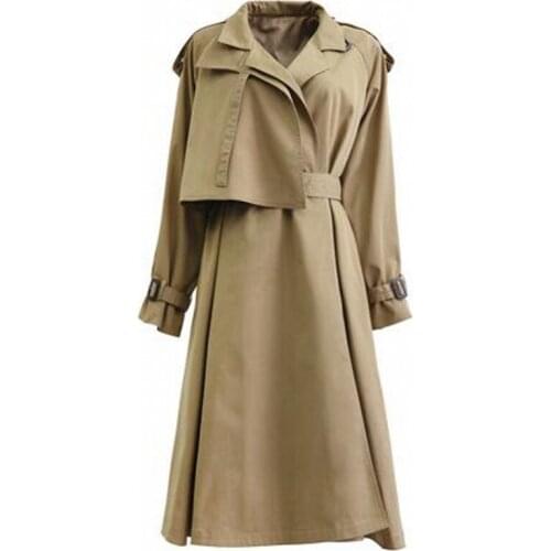 2019 new spring autumn fashion Casual womens khaki Trench Coat long Outerwear loose clothes for lady with belt