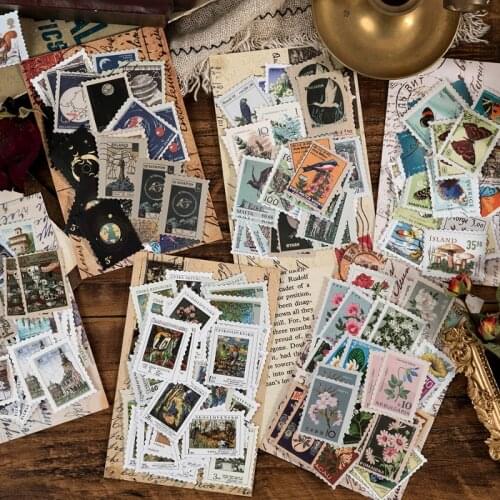 46 Pcs Vintage Stamp Post Sticker DIY Decorative Bullet Journal Craft Scrapbooking Planner Label Stickers Aesthetic Stationery