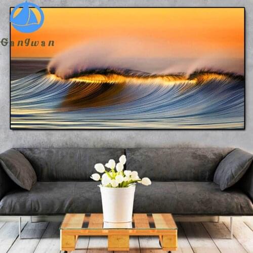 Diamond Embroidery Waves sunset natural view 5D Diamond Painting Kit Set Cross Stitch Mosaic seaside landscape Home Decoration