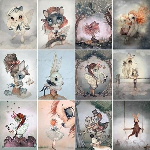 Diamond Painting Girl Rabbit Cross Stitch Rhinestones Handmade Full Square/Round Diamond Cartoon Embroidery Home Decoration