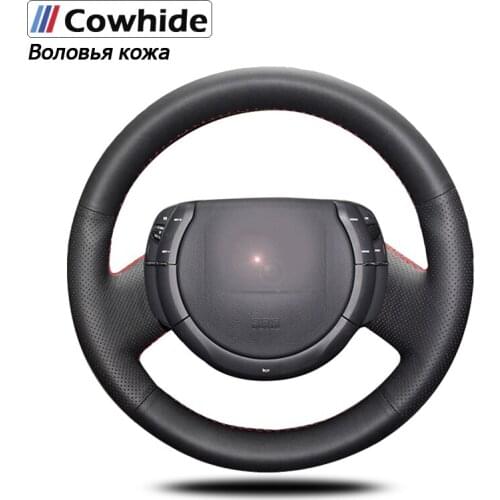 Handsewing Black Genuine Leather Steering Wheel Covers For Citroen Triumph Old C4 C-quatre