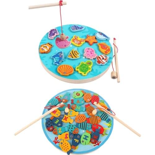 Wooden Fishing Game Toy Magnetic Fish Catching Games Toys For Toddlers Kids