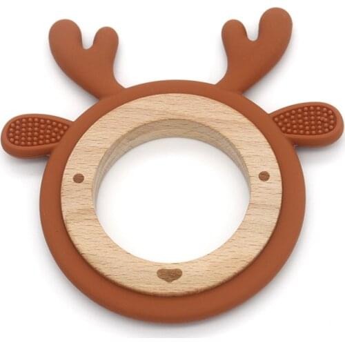 Baby Teething Toy Cute Silicone Teether With Rotatable Wooden Beads BPA Free Silicone Teething Toy DIY Pacifier Chain Pendants