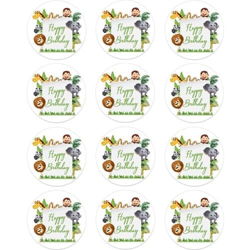 Jungle Animal Supplies Stickers Happy Birthday Party Decor Gift Box Packing Kids Boy Jungle Safari Party Decor Green Forest
