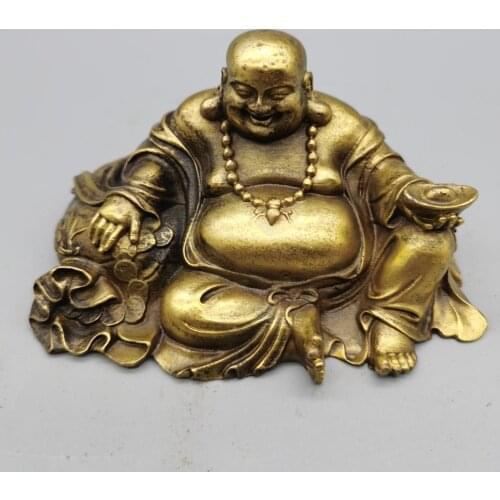 CHINA antique brass fengshui Maitreya Buddha small Statue Metal crafts home decorations statue