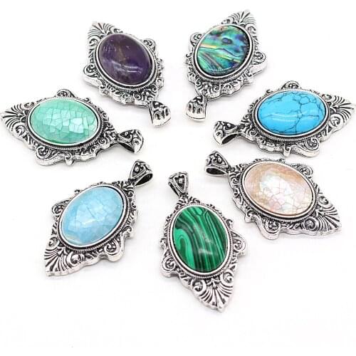 Natural Alloy Shell Egg-shaped Pendant Retro Trend Handmade Crafts Making DIY Exquisite Necklace Jewelry 30x55mm