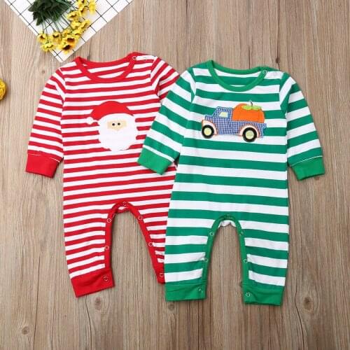 Lovely Chirstmas Rompers Clothes Newborn Baby Girl Boy Striped XMAS Clothes Romper Jumpsuit Casual Santa Pumpkin Pajamas Outfits