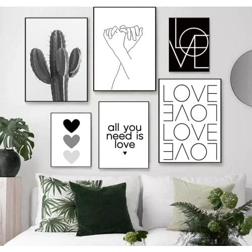 Minimalist Style Cactus Heart Canvas Painting Nordic Wall Art Print Posters Bedroom Wall Pictures for Living Room Home Decor