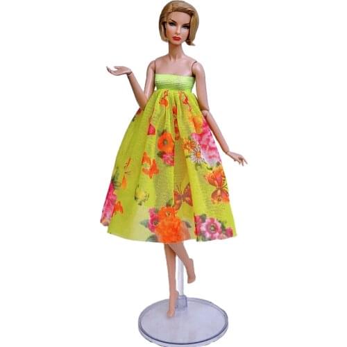 Fashion Doll Clothes For Barbie Dolls Dress Outfits Party Gown Yellow Top & Floral Midi Skirt 1/6 Doll Accessories Kids Toy