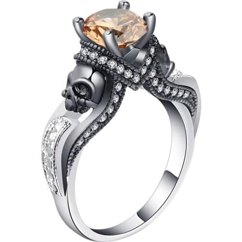 Ghost evil Skull skeleton CZ Ring European and American Punk style Motor Biker Men Ring 2017 Birthday stone skull mens jewelry