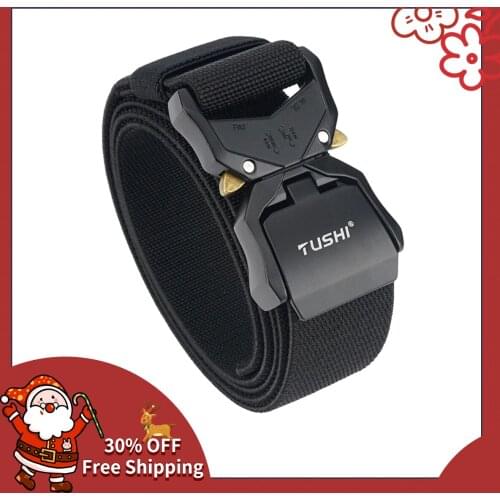 TUSHI 2021 Hot Sell Nylon Elastic Tactical Men Belt High Quality Quick Release Alloy Buckle 125cm*3.8cm Flagship Male Waistband