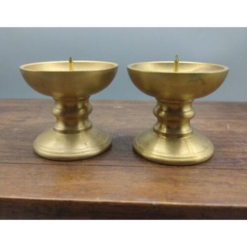 Set of 2 Hand Buddhism Brass Type Copper Candle Lamp Cup Holder Ghee Tibetan Oil Lamp Metal Craft Golden Candlestick Wedding Bar