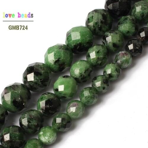 Natural Faceted Epidote Rubys Zoisite Gem Stone Round Loose Beads for Jewelry Making Diy Bracelet Necklace 15'' 6mm 8mm 10mm