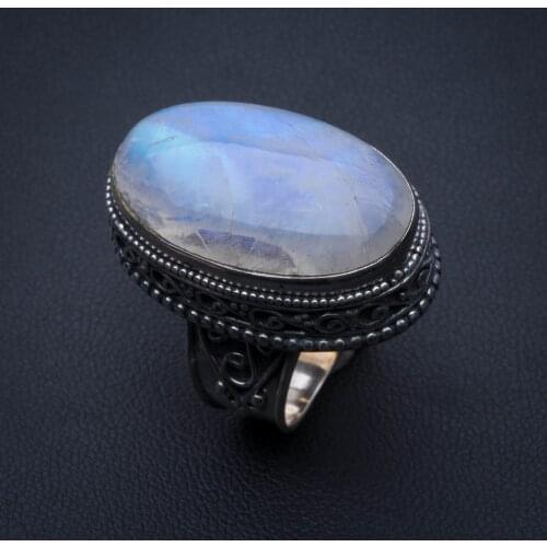 Natural Rainbow Moonstone Vintage 925 Sterling Silver Ring, US Size 6.5 R3471