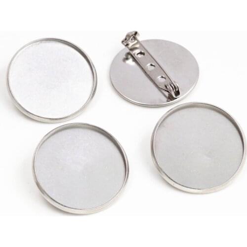 No Fade ) 20mm 25mm Inner Size Stainless Steel Material Brooch Style Cabochon Base Cameo Setting Charms Pendant Tray