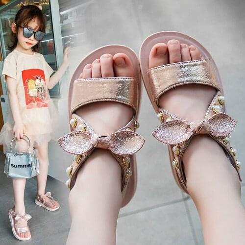 2021 New Girls Sandals Flowers Sweet Soft Childrens Beach Shoes Kids Summer Bow Sandals Princess Fashion Girls Shoes