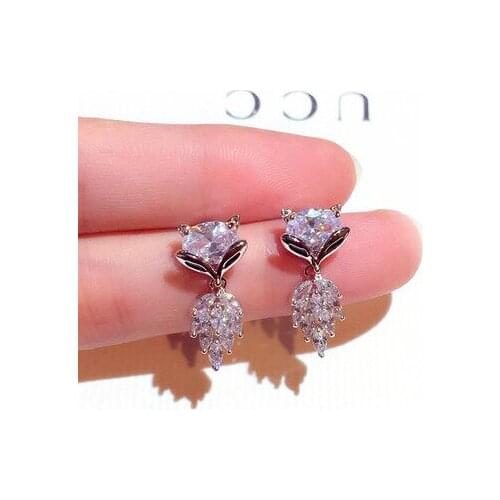 New Fashionable Shiny Bling Fox Shape Animal Earrings for Women AAA Zirconia Birthday Party Gift for Your Lover& Kids Wholesale