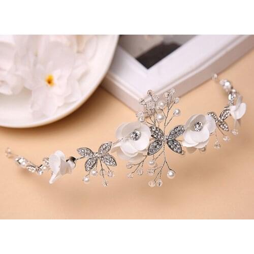 Handmade Floral Leaf Bridal Headbands Tiaras Crystal Pearls Hairbands Headdress Wedding Hair Accessories резинки для волос