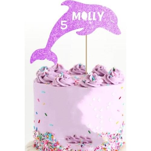 Personalised Dolphin cake topper Dolphin party birthday glitter cake topper, custom name fish mermaid unicorn splash party