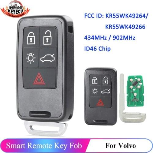 KEYECU Replacement Remote Car Key Fob 5 Button 433MHz for Volvo S60 V60 V70 XC60 XC70 2007-2017 FCC ID:KR55WK49264