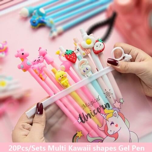 20Pcs/Set Gel Pen Unicorn Pen Kawaii 0.5MM Black Gel Ink Cute Pink Cartoon Pen School Stationery Personal office Pen Kids Gifts